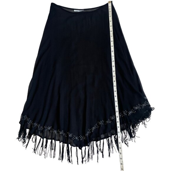 sheer black flowy embroidered skirt with fringe tassels fits XS/S - Picture 6 of 8